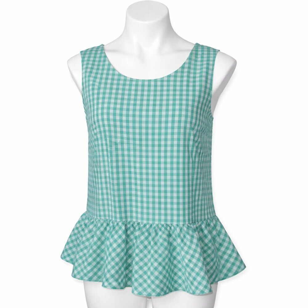 J.Crew Green Gingham Peplum Tank Top XS Bow Back Sleeveless 100% Cotton